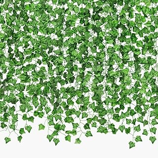 CQURE 96 Pack 672Ft Artificial Ivy Garland, Fake Vines UV Resistant Gree...