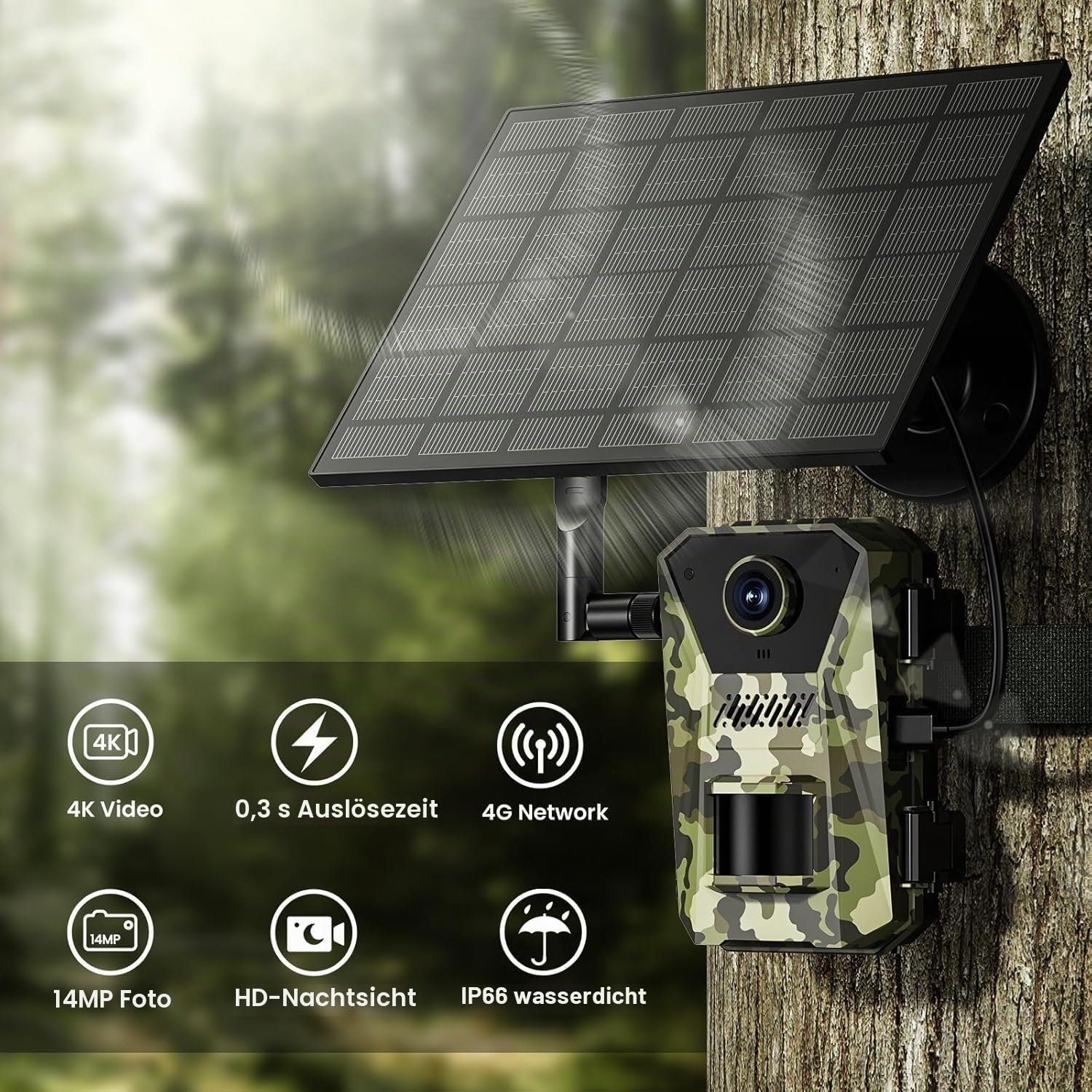 Naturepar F8 Wildkamera – 14MP 4G Wildkamera mit Nachtsicht und Bewegungserkennung 4K Wildtierkamera mit 60MP, WLAN, APP-Steuerung, Nachtsicht & IP66 wasserdicht