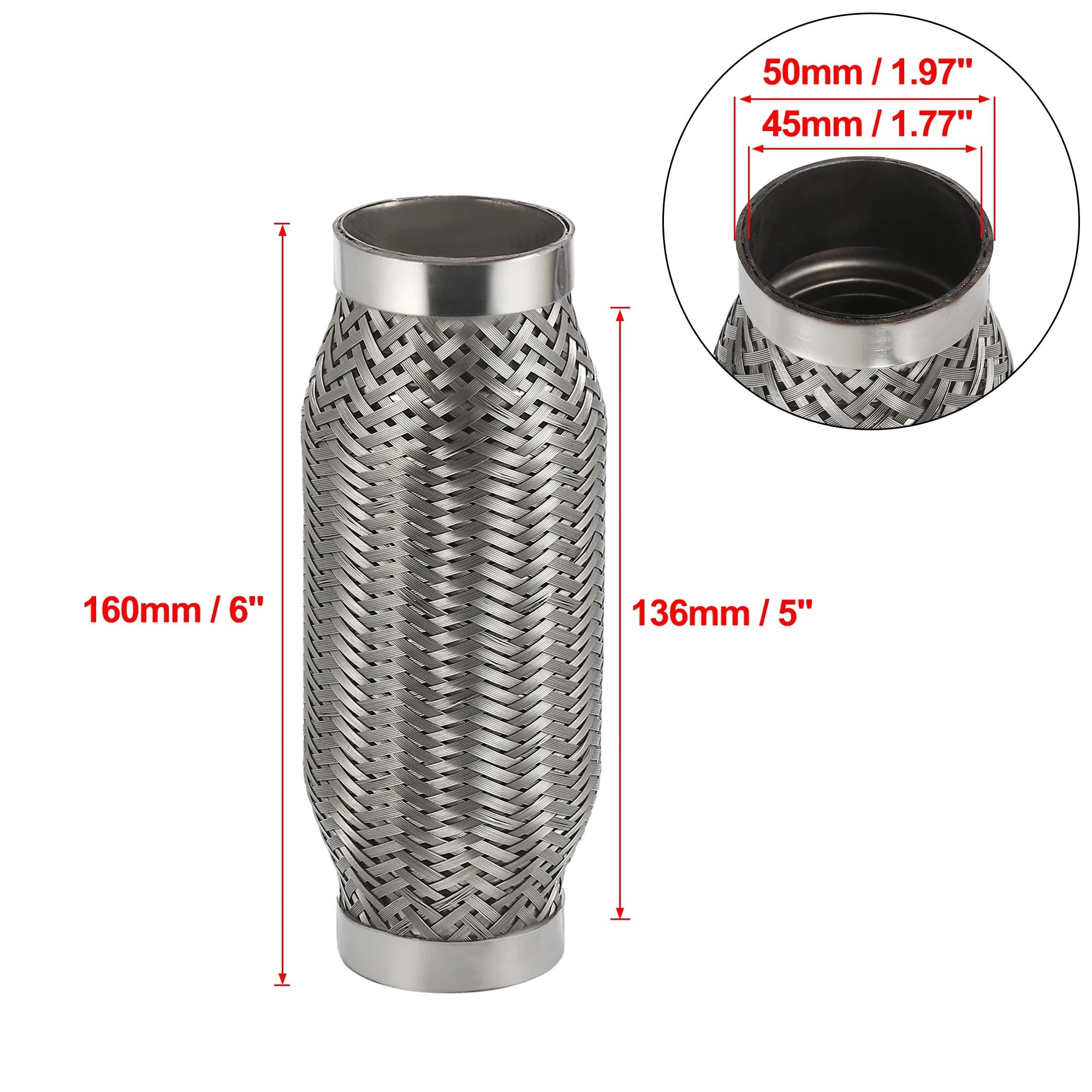 Vehicle Silencer 45/50/55/65/70/75mm tłumik samochodowy elastyczna rura wydechowa elastyczne rurki złącze wydechowe ze stali nierdzewnej Tłumik do Samochodu(50x155x250mm)