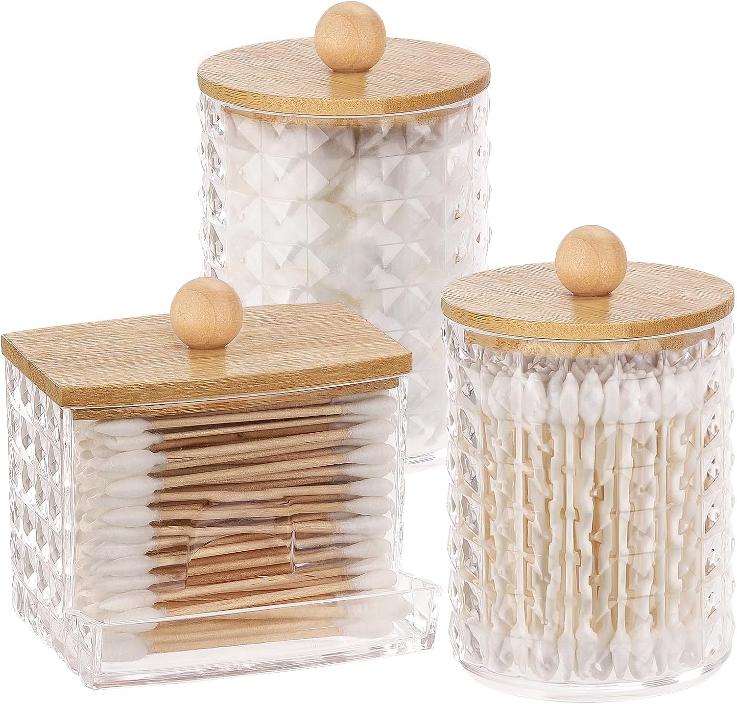Amazon.com: Tbestmax 3 Pack Qtips Holder Bathroom Container, 10/7 oz Cotton Ball/Swabs Dispenser ...