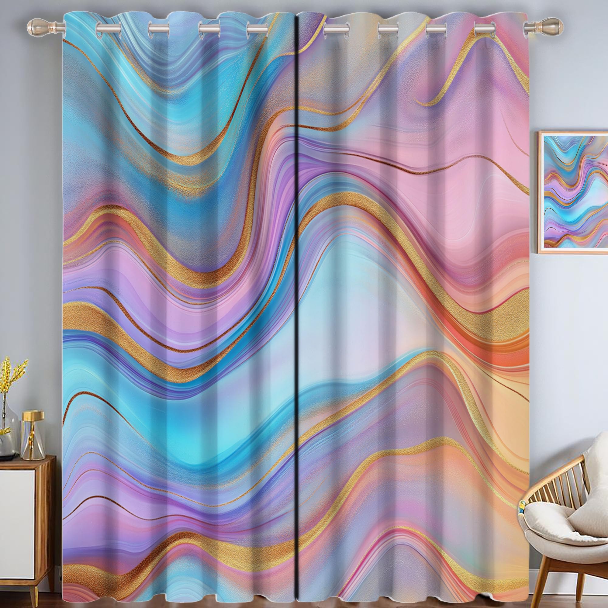 Rideaux occultants haut de gamme motif marbre abstrait 3D vagues colorées