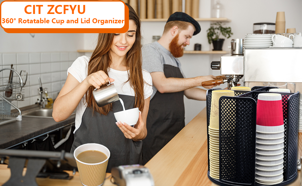 Organisateur De Gobelets Et Couvercles Rotatif 4 Compartiments - Distributeur Tasses Café Pour Cuisine Et Café