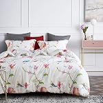 Wake In Cloud - Floral Duvet Cover Set King, 100% Soft Cotton Bedding, Botanical Flowers Pattern Printed, with Zipper Closure (3pcs, King Size)