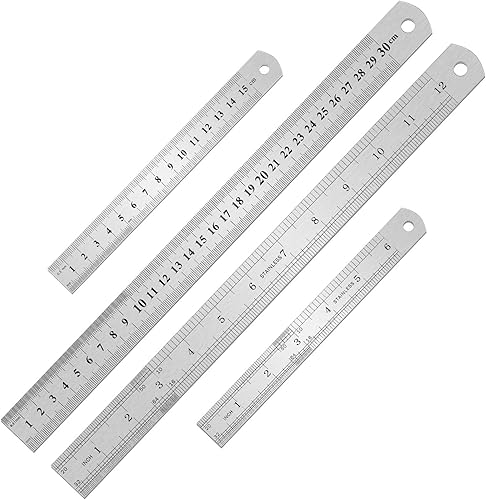 Juego de 2 reglas de acero inoxidable, 6, 12 pulgadas con pulgadas y métricas para maquinista, escuela, oficina, hogar, ingeniero, manualidades