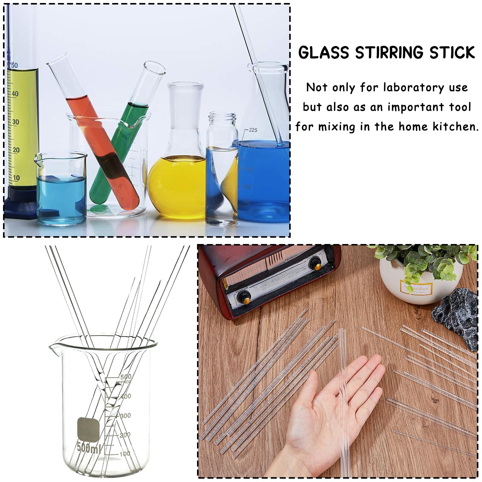 10-Pack Glass Stirring Rods – 7.9" Long, 6mm Diameter, Both Ends Round – Heat-Resistant Glass for Lab and Home Use — Amazon image 3