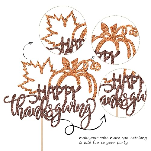 Miniatura 2 de 1 pieza de decoración de pastel de Acción de Gracias con purpurina de hoja de arce calabaza Happy Friendsgiving Cake Pick Fall Harvest Give Thanks