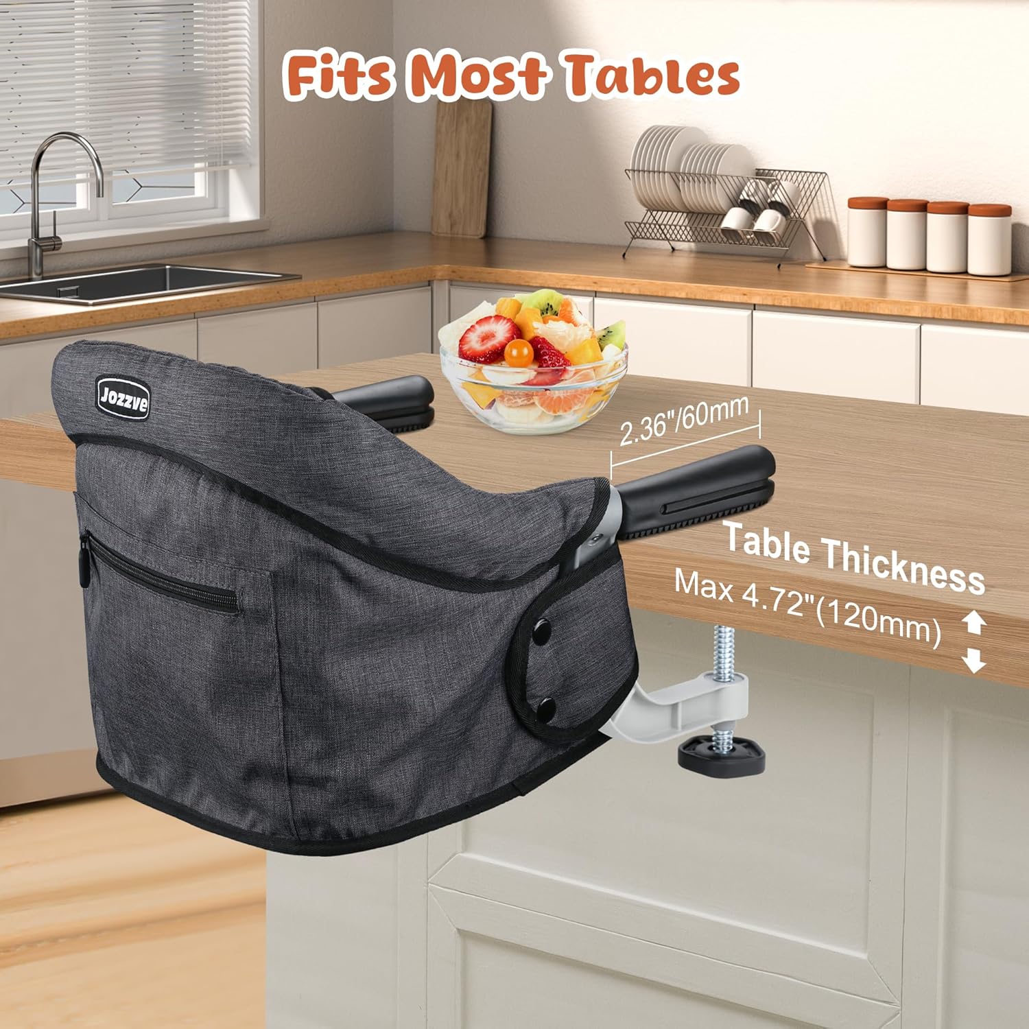 Hook On High Chair, Portable Foldable Clip On Baby Travel High Chair, Lightweight Feeding Seat with Storage Bag, BPA-Free Safety Harness for Home Restaurant (Black)