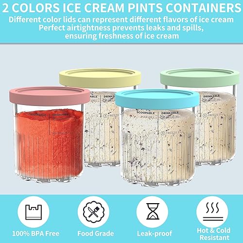Miniatura 3 de Repuesto para pintas y tapas de crema ninja, paquete de 4, compatibles con máquinas de helados Ninja serie NC500 Creami Deluxe, recipientes de