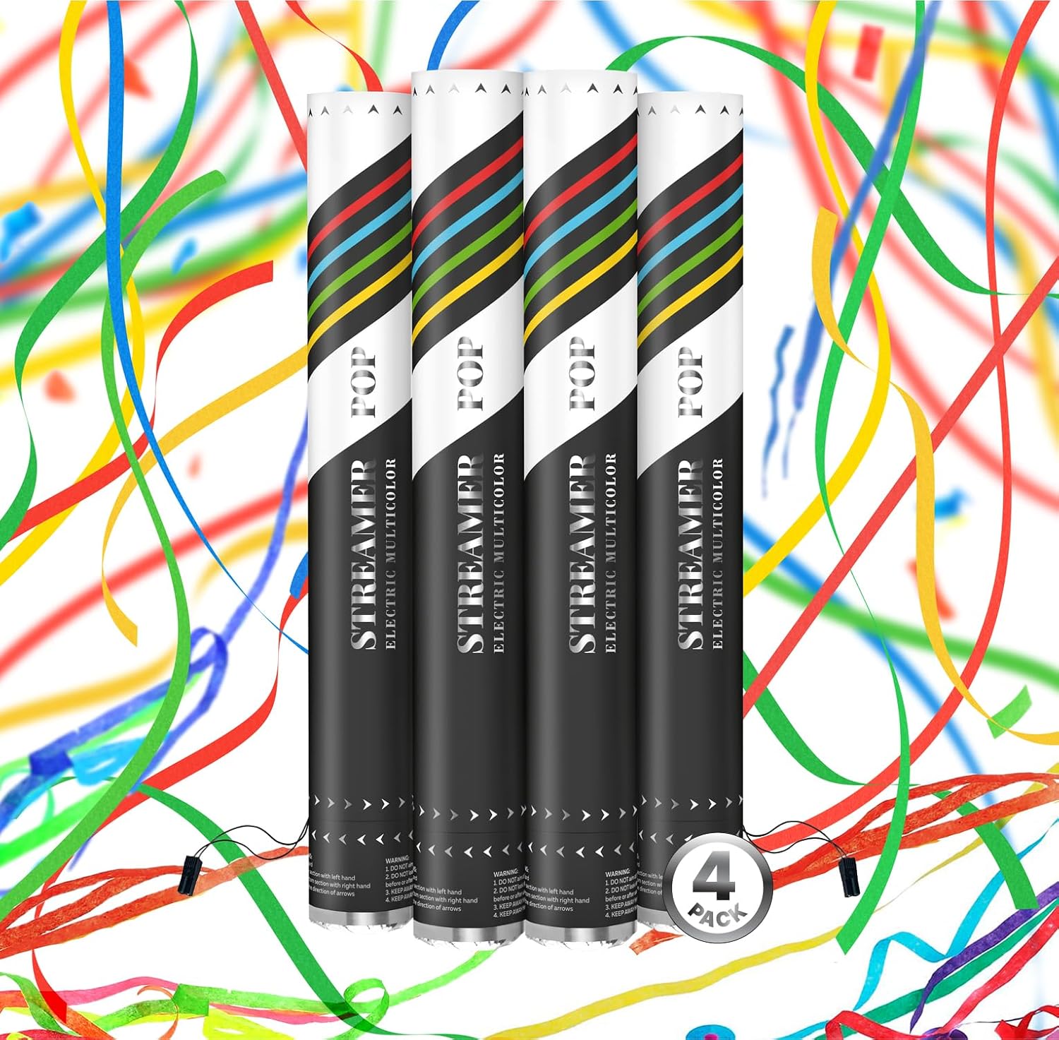 Confetti Machine - Professional Electric Confetti Launcher Machine with Wireless Remote for Concerts, Parties, and Special Events (4-pack Electric Streamers Cannons - Biodegradable Streamers)