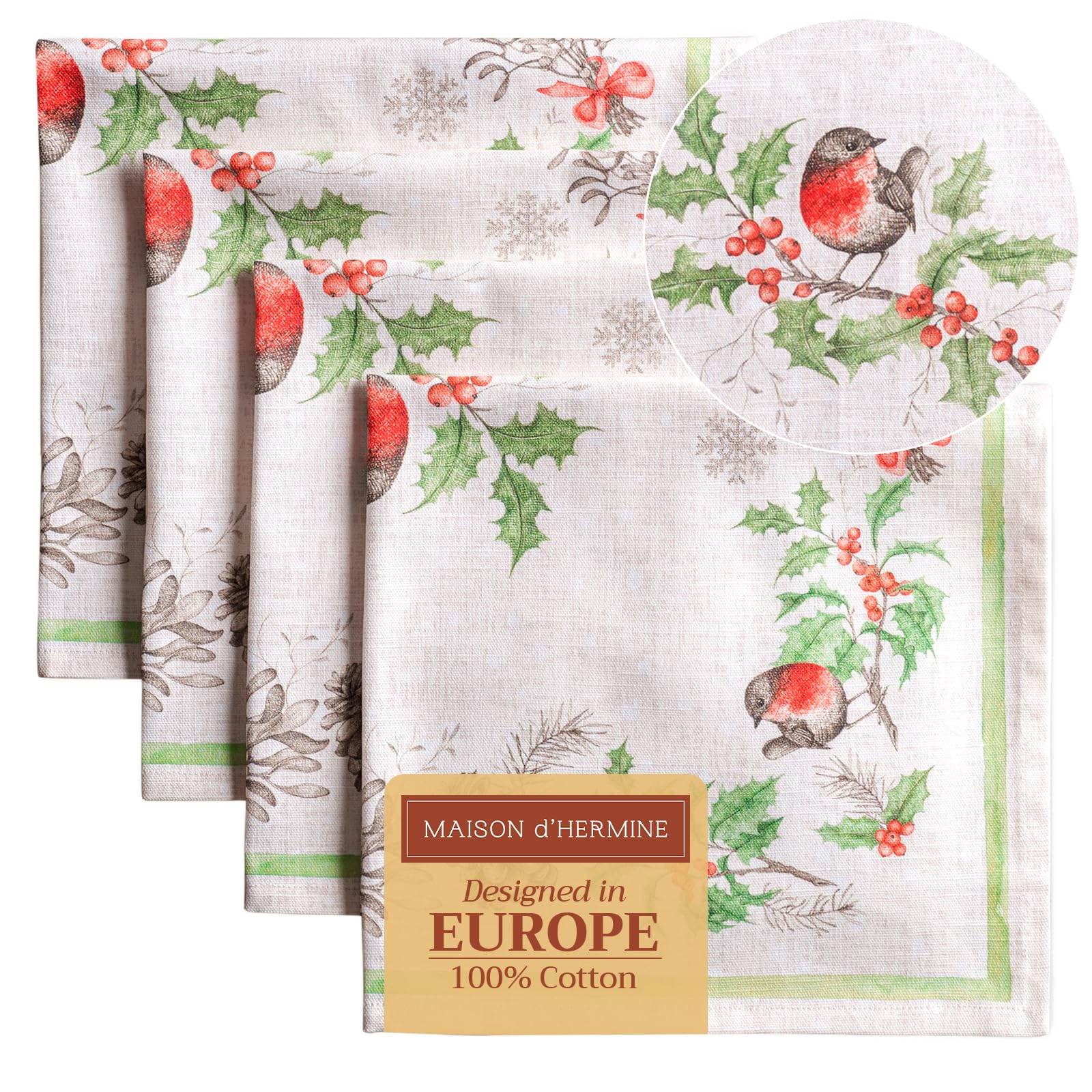 Maison d' Hermine Stoffservietten 4er Set aus 100% Baumwolle Wiederverwendbare Stoffservietten Weihnachten Herbst und Alltag Waschbare für Esstisch oder Hochzeit (Christmas Dew, 45 x 45 cm)