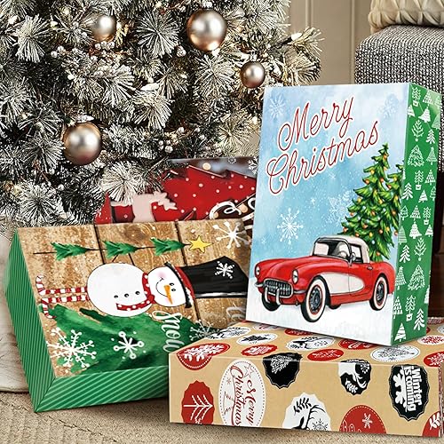 Miniatura 6 de 12 cajas de regalo de Navidad extra grandes a granel con tapas, 12 papel de seda y 80 calcomanías de regalo de Navidad para envolver ropa de gran