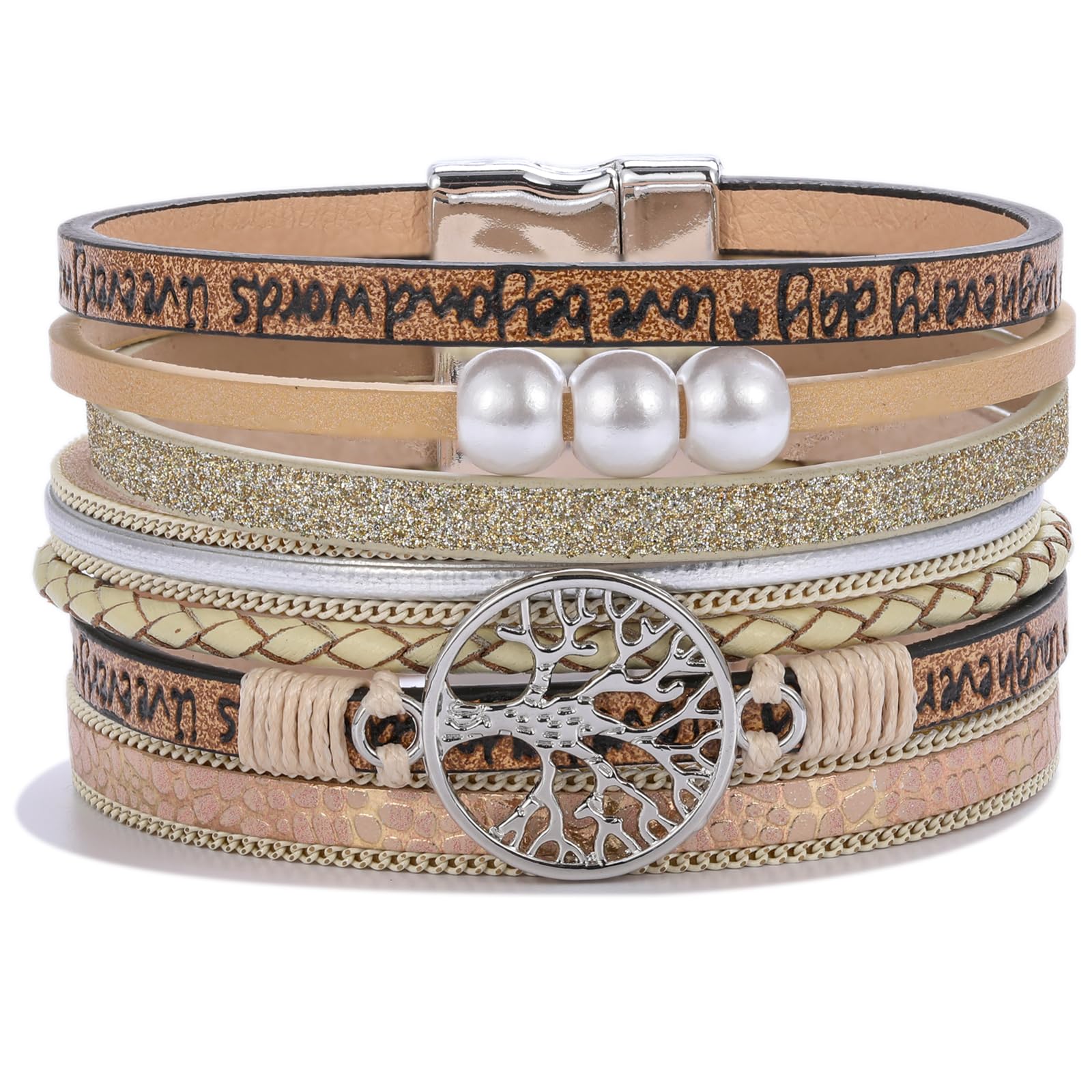 Tree of Life Inspirational Leather Wrap Bracelets Boho Western Cowgirl Cuff