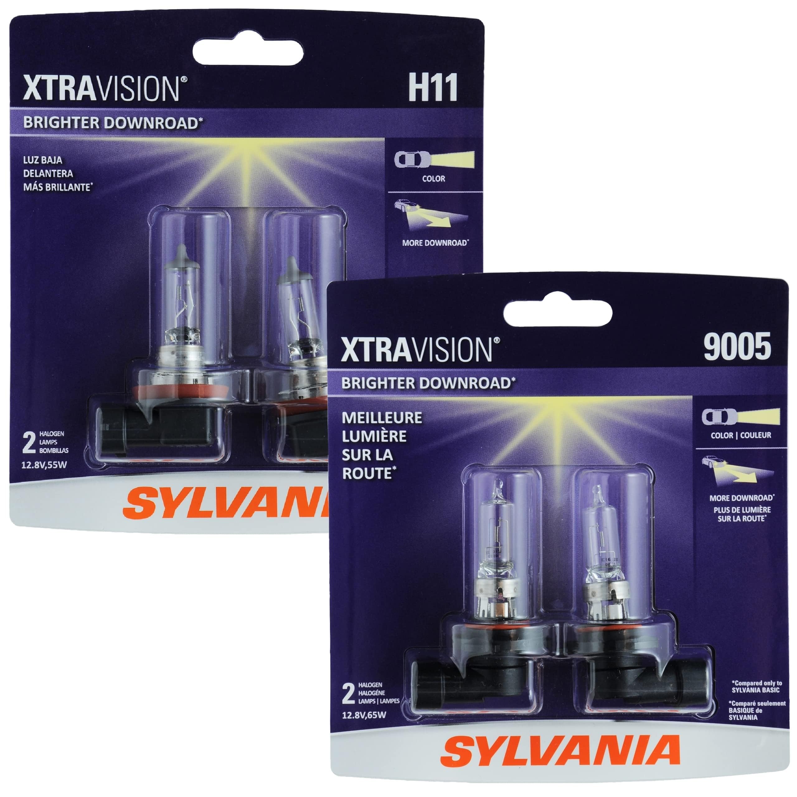 SYLVANIA - H11 XtraVision - High Performance Halogen Headlight Bulb & 9005 XtraVision - High Performance Halogen Headlight Bulb, High Beam, Low Beam and Fog Replacement Bulb (Contains 2 Bulbs)