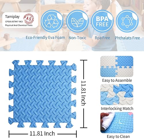 Miniatura 69 de Tapete de juego de espuma para bebé, tapete entrelazado de 0.4 pulgadas de grosor con colores sólidos, tapete de juego suave y no tóxico, tapete