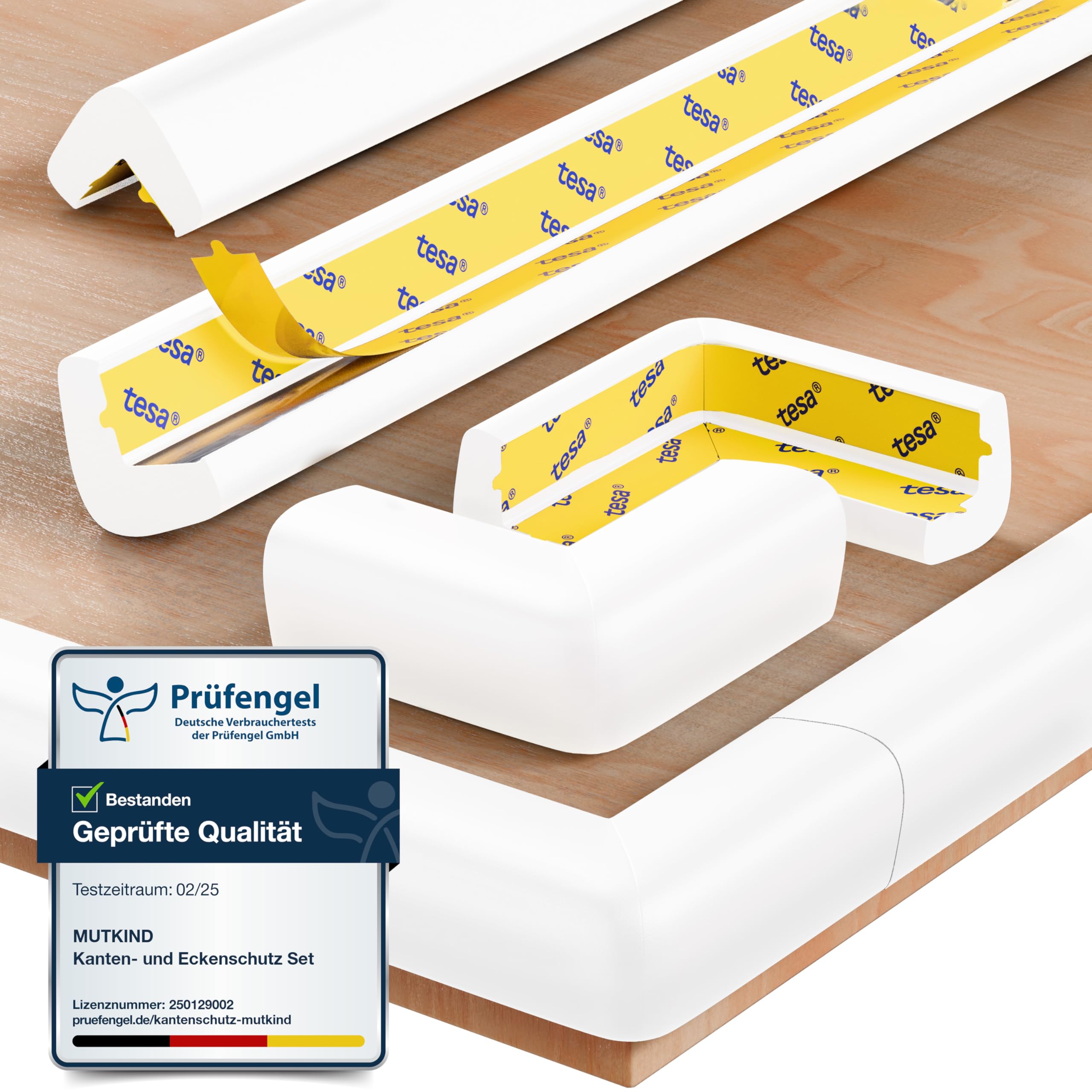 MUTKIND Kantenschutz Baby | 6 Meter + 10x Eckenschutz Baby | (Mit Kleber von TESA) Extra starker Halt - Eckenschutz Kantenschutz Selbstklebend (Weiß)