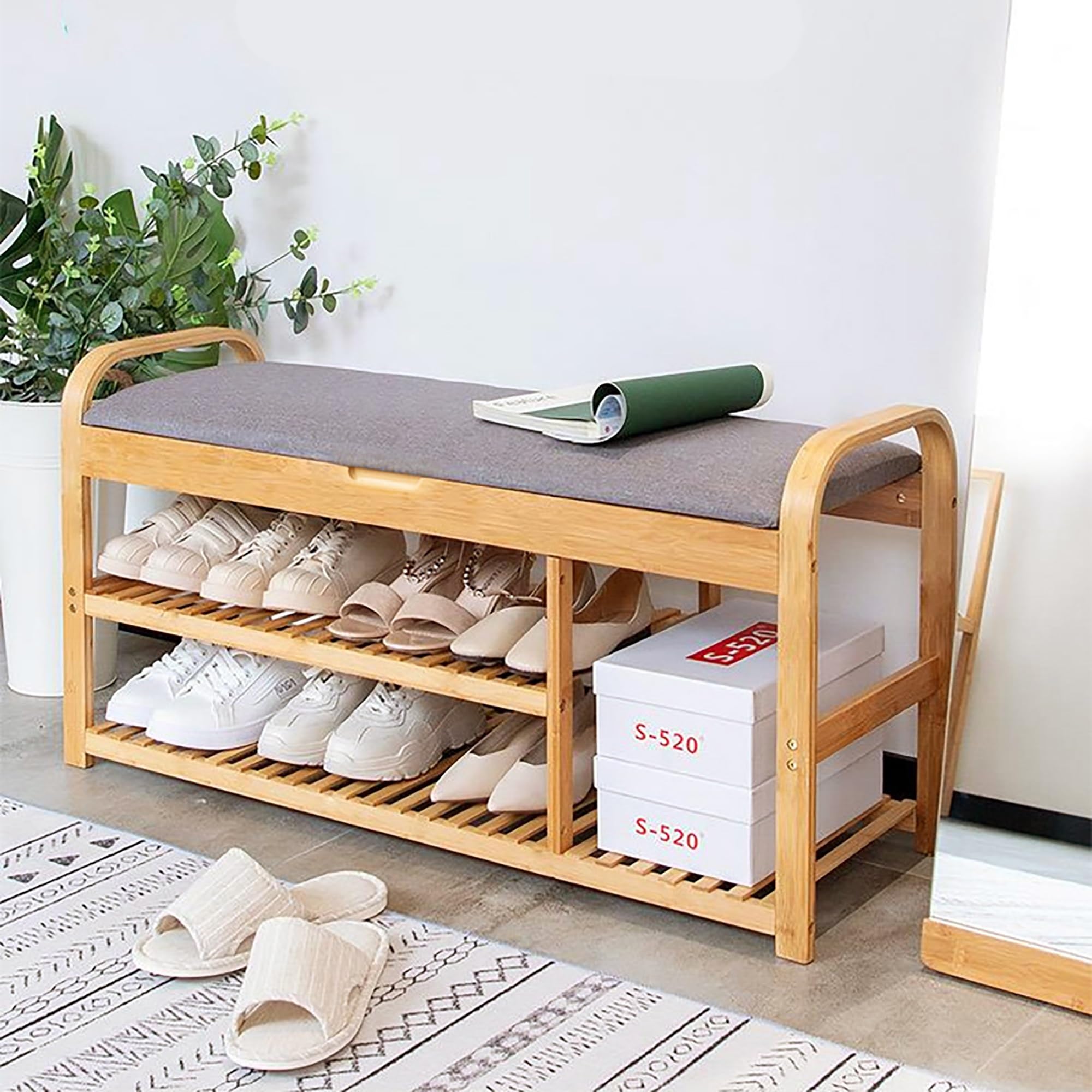 Étagère à chaussures en bambou à 3 niveaux - Meuble de rangement autonome
