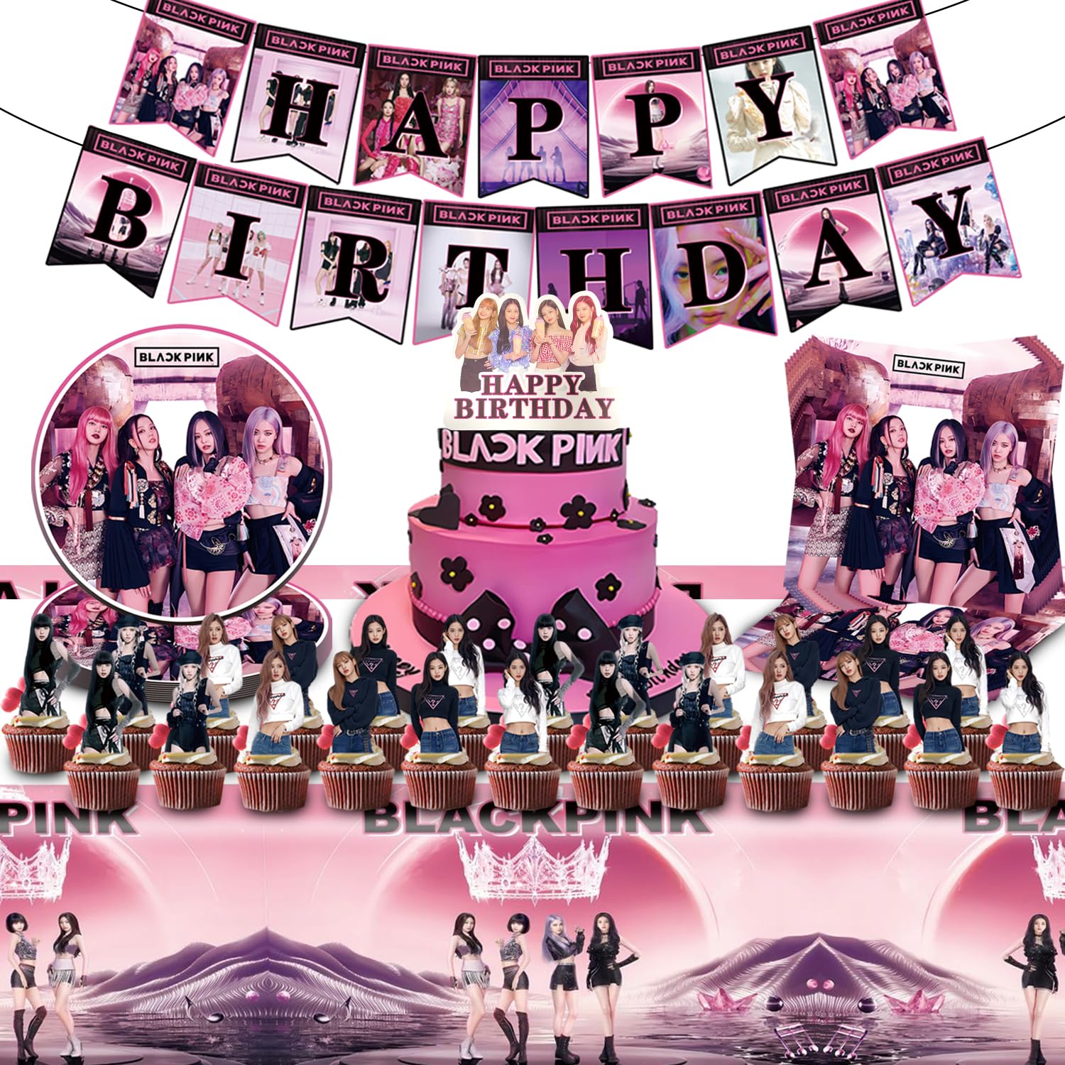 Kit Compleanno A Tema Girl Group - Striscione, Tovaglia, Piatti, Tazze, Topper Per Torta E Cupcake - 20 Porzioni - 2