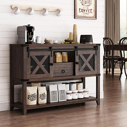 Miniatura 7 de Hlivelood Mesa de entrada de granja con 2 puertas correderas y cajón de granero, mesa consola rústica de 46 pulgadas con almacenamiento, espacio de