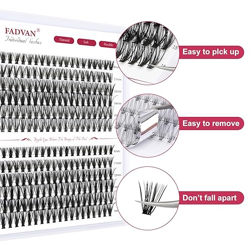 Miniatura 2 de FADVAN - 240 pestañas postizas individuales, 40D, 50D, 0.354-0.630 in, mezcla C, rizo C 0.07, extensiones de pestañas postizas naturales y suaves en