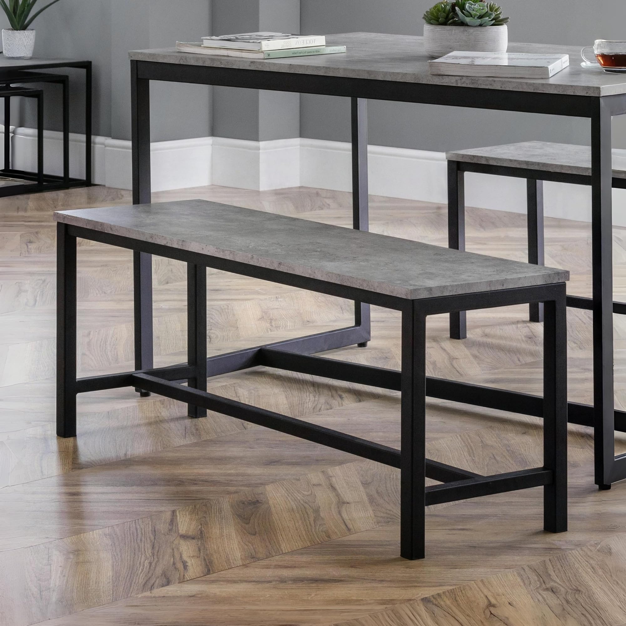 Julian Bowen Staten 110cm Concrete Effect Dining Bench