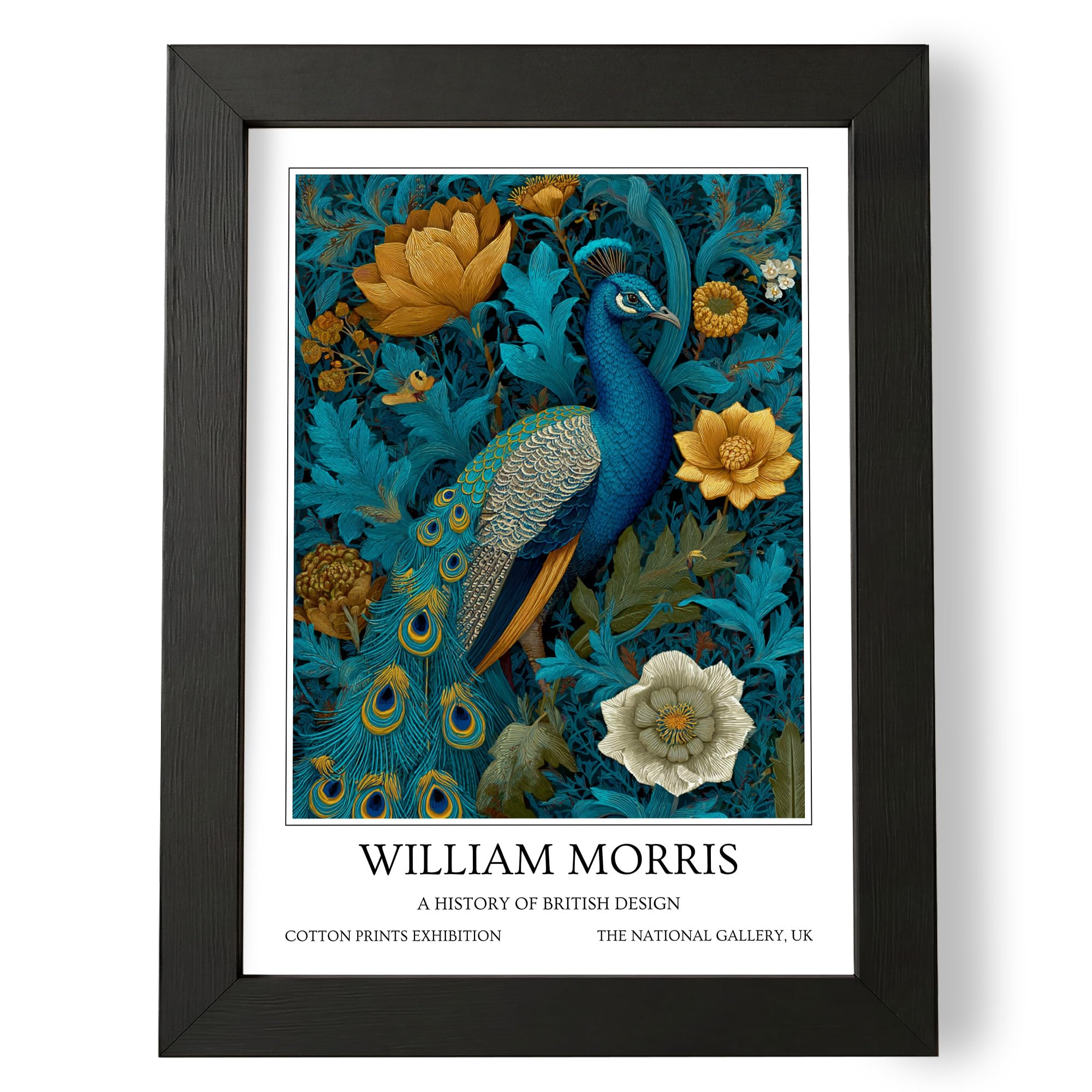 Fans Favourites William Morris - Vintage Art Noevua British Prints, Botanical Wall Art, A History of British Design Collection (Blue Peacock, A3, Framed)