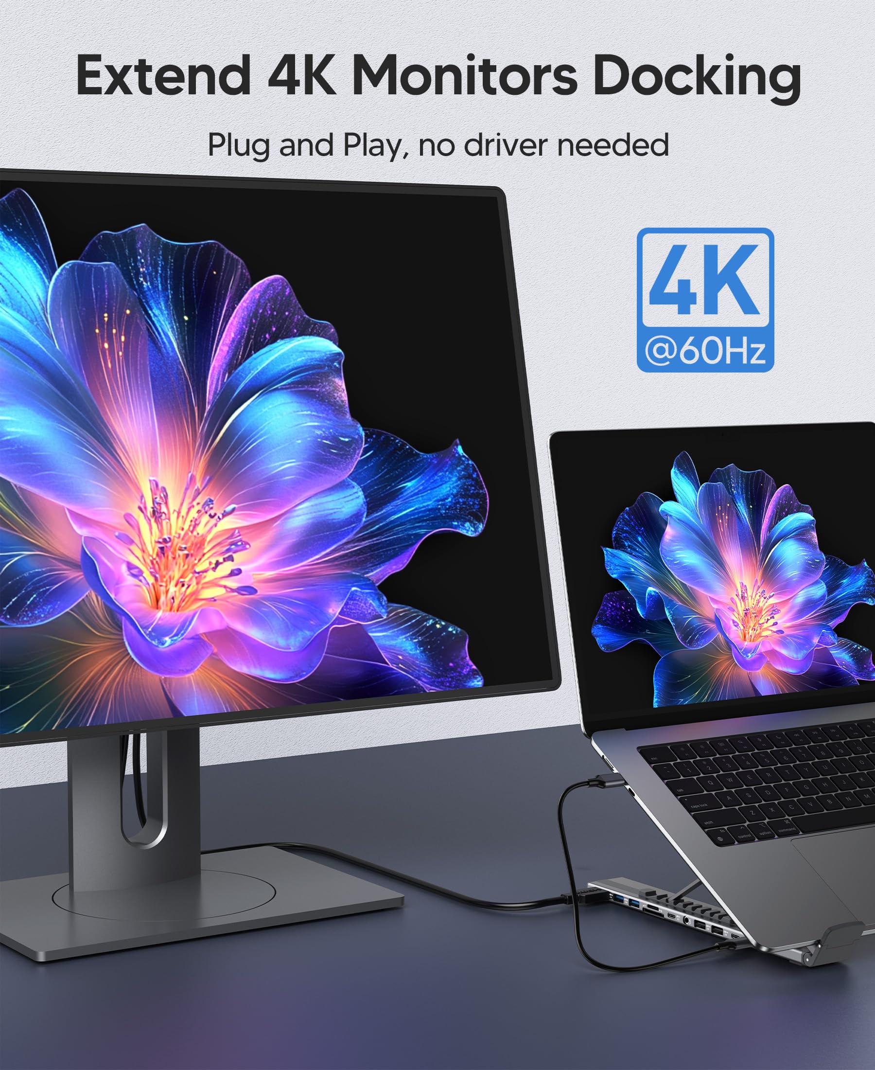 Mukiya Docking station per computer portatile, 11 in 1, supporto per laptop con HDMI 4K | HDMI 4K@60Hz, 2 USB A 3.0, 2 USB A 2.0, PD 100W, USB C 3.0+SD & TF+Audio Compatibile con Mac Pro/Air/Dell/HP/Surface/Lenovo