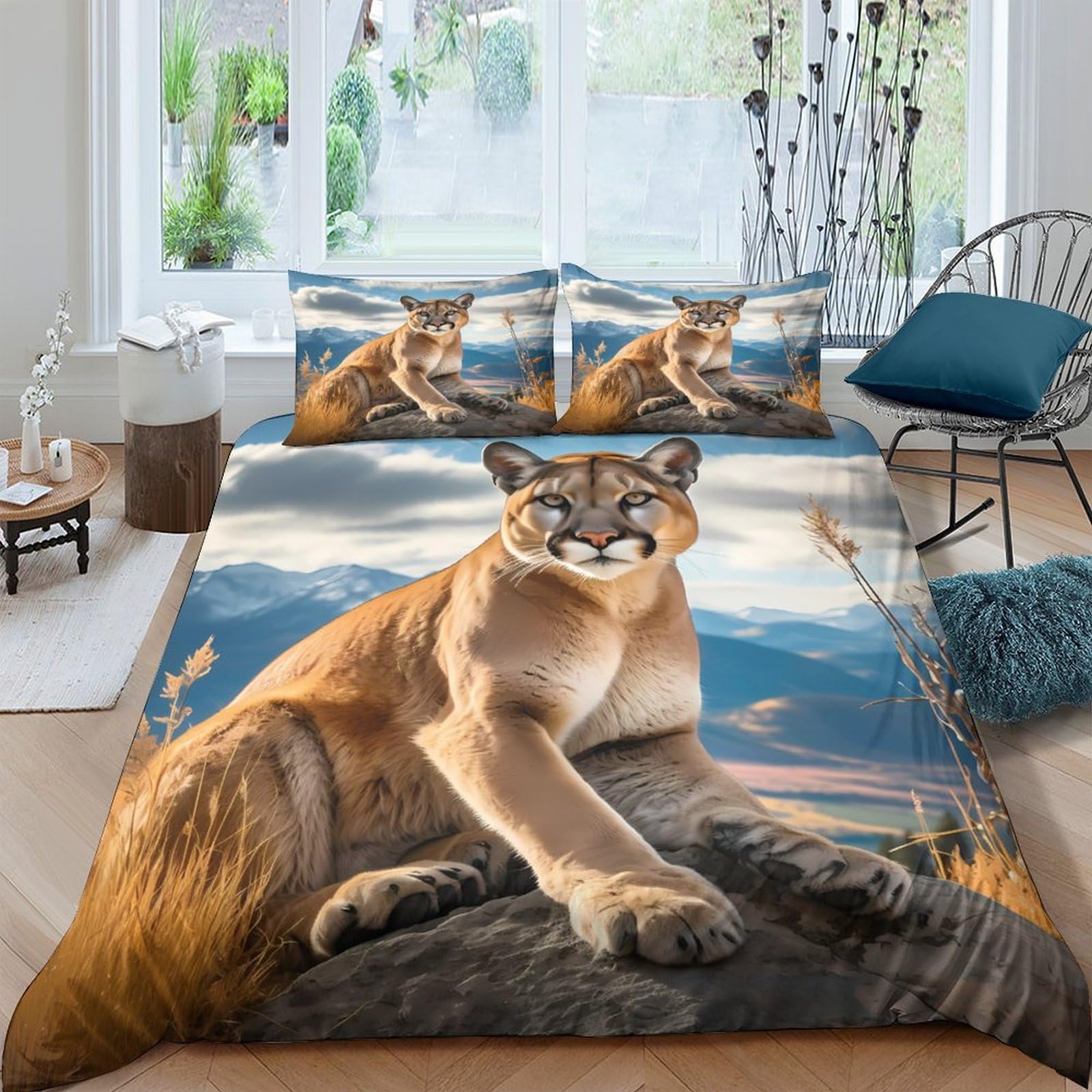 Ctjqhvkz Style-2 3D Printed Mountain Cougar Fitted Sheet Microfiber Soft Breathable Wildlife Bed Cover For Bedroom Decor Single（135X200cm）