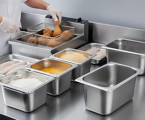 Miniatura 7 de TOPZEA Paquete de 6 sartenes de hotel, tamaño 1/6 de 6 pulgadas de profundidad, de acero inoxidable, sartén comercial resistente para servir bufé,