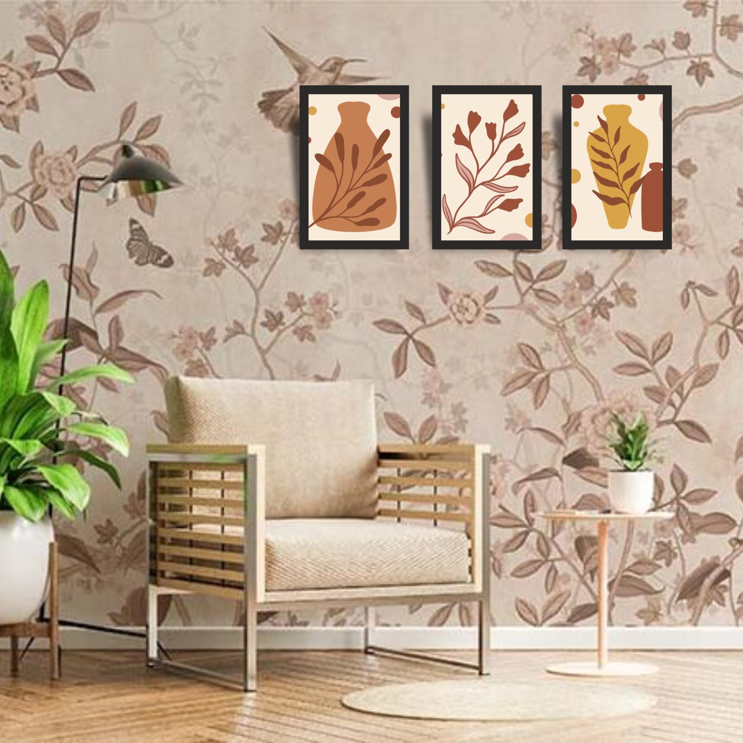 Modern Botanical Vase Wall Art Set of 3 Frames