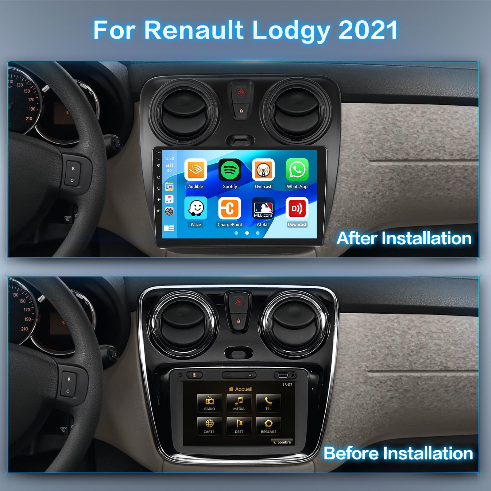 Inefala 2+64GB Android Radio de Coche para Renault Lodgy 2021, 9 Pulgadas HD de Pantalla Táctil con Wireless CarPlay Android Auto GPS WiFi BT SWC FM/RDS Canbus AHD Cámara de Seguridad Mic