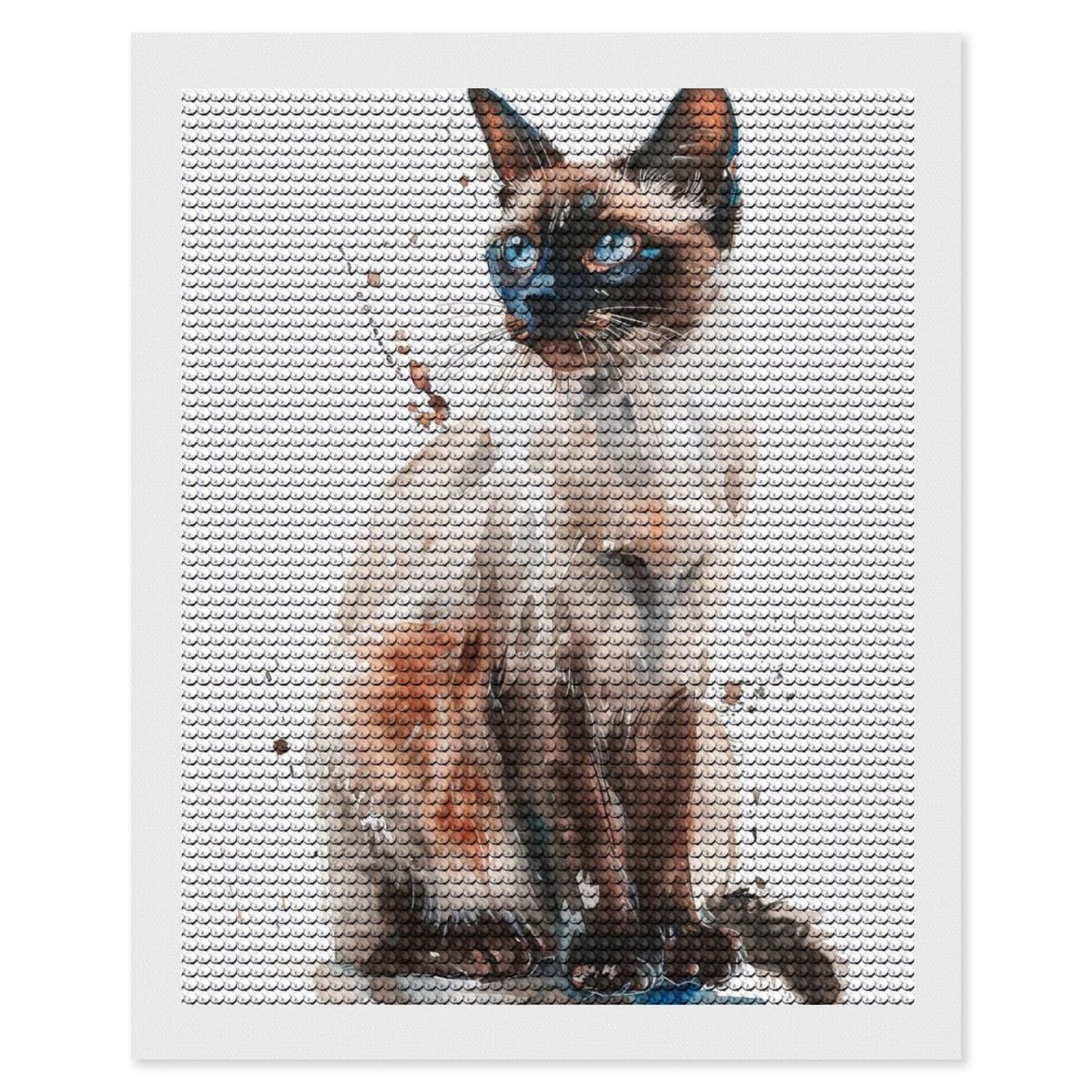 Junmoney Balinese Cat Watercolor Diamond Art Kit 16"x20", Neat Printed Canvas, Finish and Display, Relaxing DIY Hobby, Living Room Decor