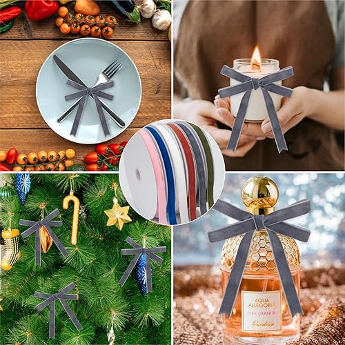 Miniatura 138 de Cinta de terciopelo caqui, cinta de terciopelo dorado vintage de 5/8 pulgadas x 25 yardas, cintas finas para adornos de árbol de Navidad, envoltura