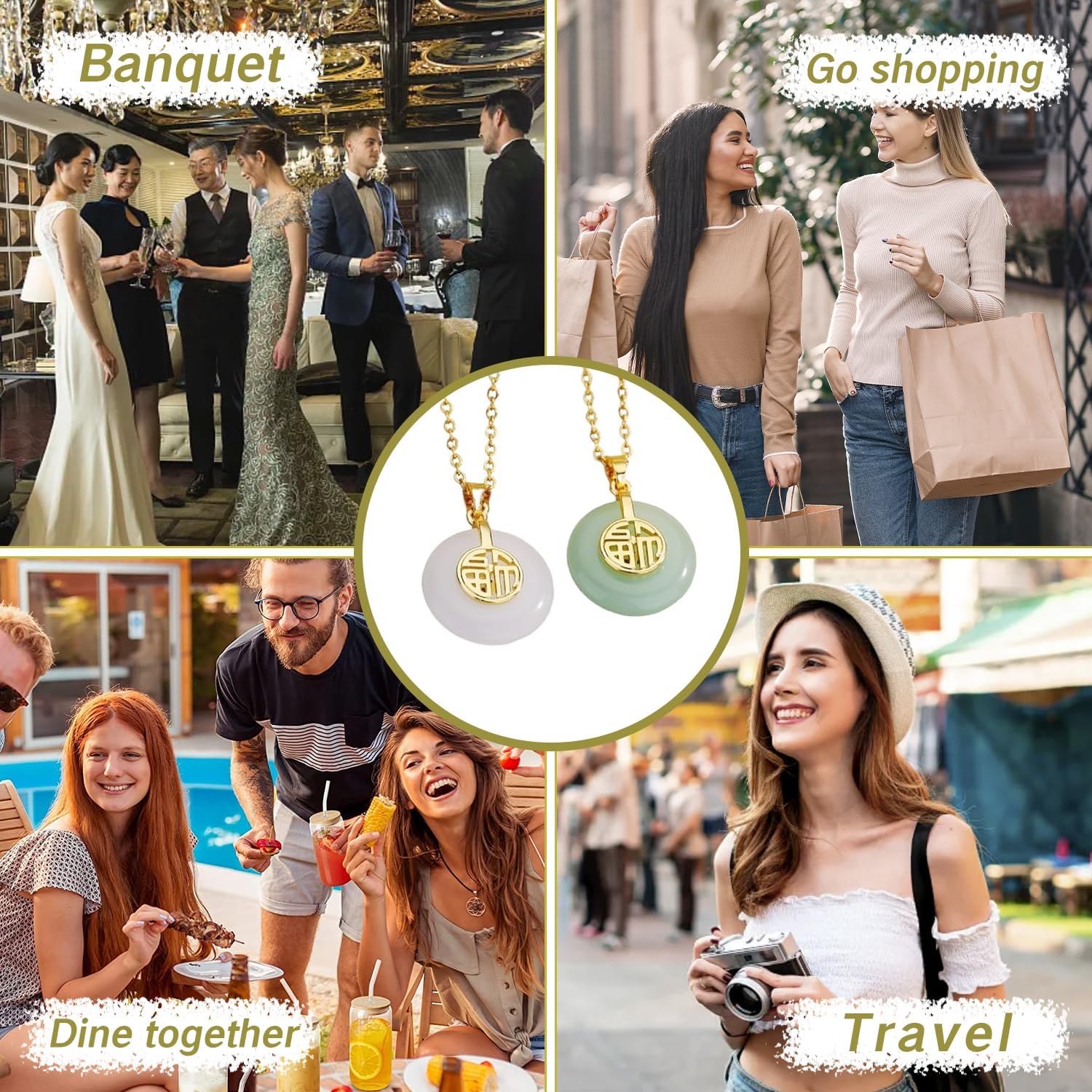 Jade Pendant Necklace Good Fortune Green Necklace for Women 18kt Gold Plated Pendants Mother's Day Present Elegant Green Jade Necklaces for Women - Image 4