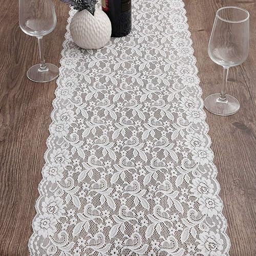 Miniatura 3 de Rockcloud Camino de mesa de encaje de ganchillo con borla para decoración de banquetes de boda, decoración de mesa de fiesta de Navidad, 13 x 61