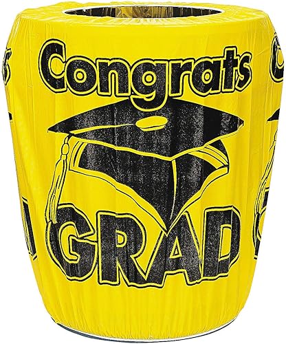 Fun Express - Cubierta amarilla para bote de basura para graduación - Decoración de fiesta - Decoración general - Decoración general - Decoración