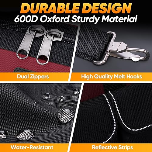 Miniatura 3 de TICONN Bolsa de herramientas con múltiples bolsillos de boca ancha para herramientas con correas reflectantes de seguridad, correa de hombro