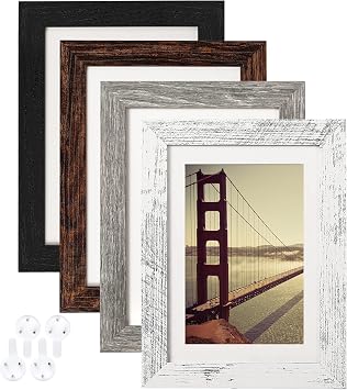 مجموعة من 4 إطارات صور من BAIJIALI مقاس 5x7 بنمط خشبي لمزرعة متهالكة،شاشة 4x6 مع حصيرة أو 5x7 بدون حصيرة، متعددة الألوان