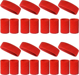 24 Pcs Neon Sweatbands Set Include 8 Pcs Sports Headband and 16 Pcs Cotton Wristbands 80s Neon Sweat Bands Bulk for Gym, Tennis, Basketball, Running, Exercise