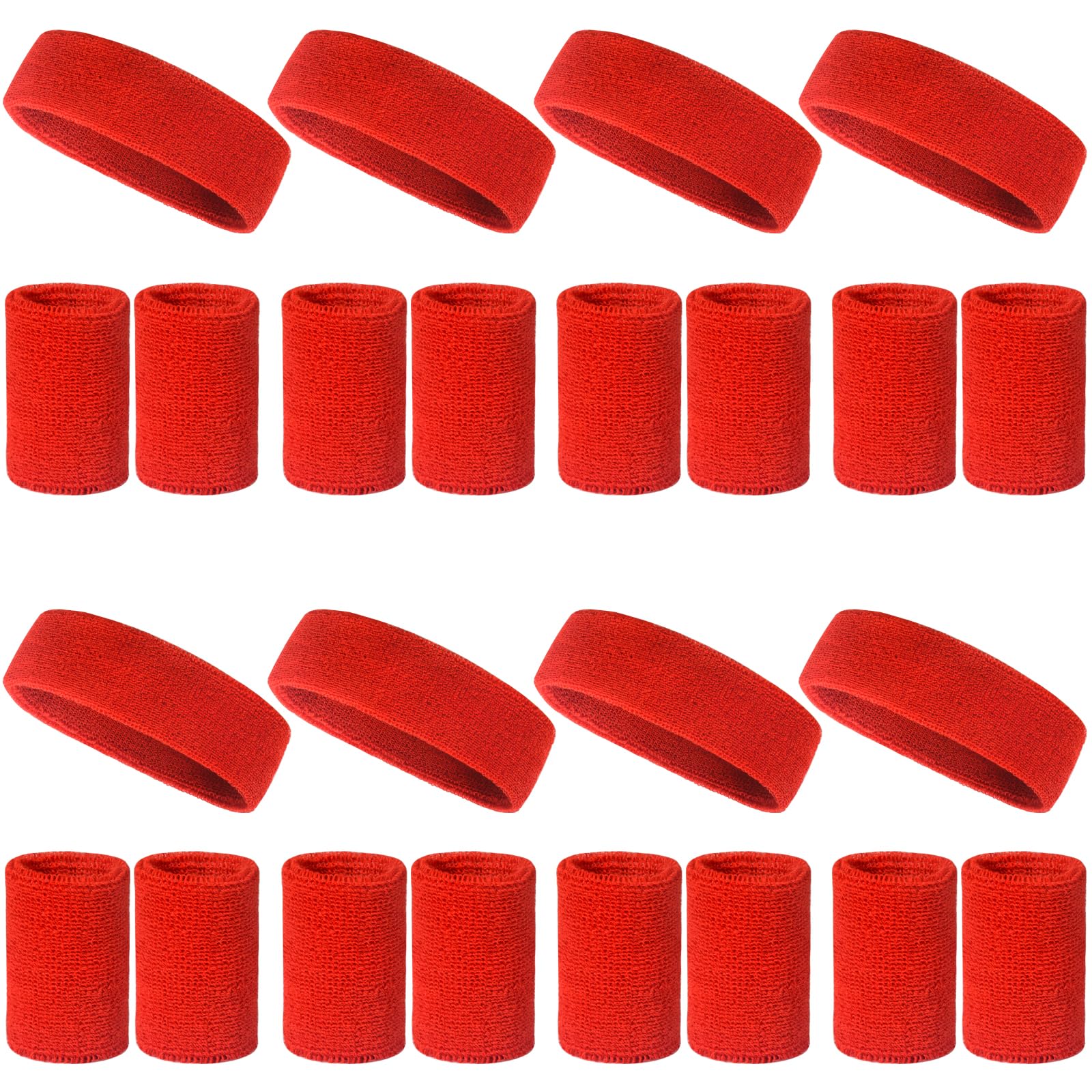 24 Pcs Neon Sweatbands Set Include 8 Pcs Sports Headband and 16 Pcs Cotton Wristbands 80s Neon Sweat Bands Bulk for Gym, Tennis, Basketball, Running, Exercise
