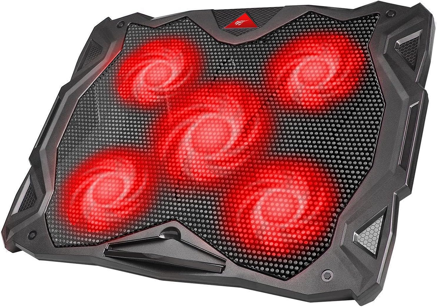 havit 5 Fans Laptop Cooling Pad for 14-17 Inch Laptop, Cooler Pad with LED Light, Dual USB 2.0 Ports, Adjustable Mount Stand (Red)
