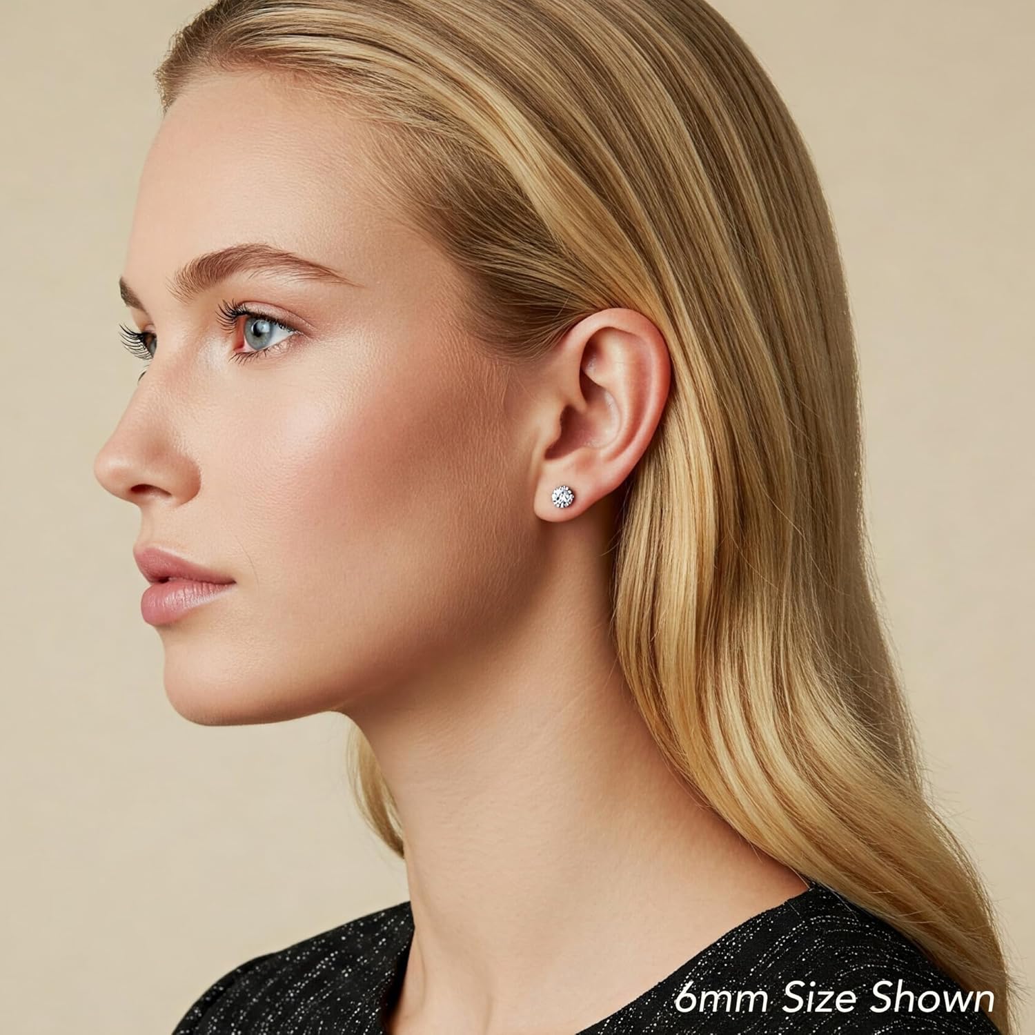 10k White Gold Solitaire Round Cubic Zirconia Stud Earrings in Secure Screw-back…