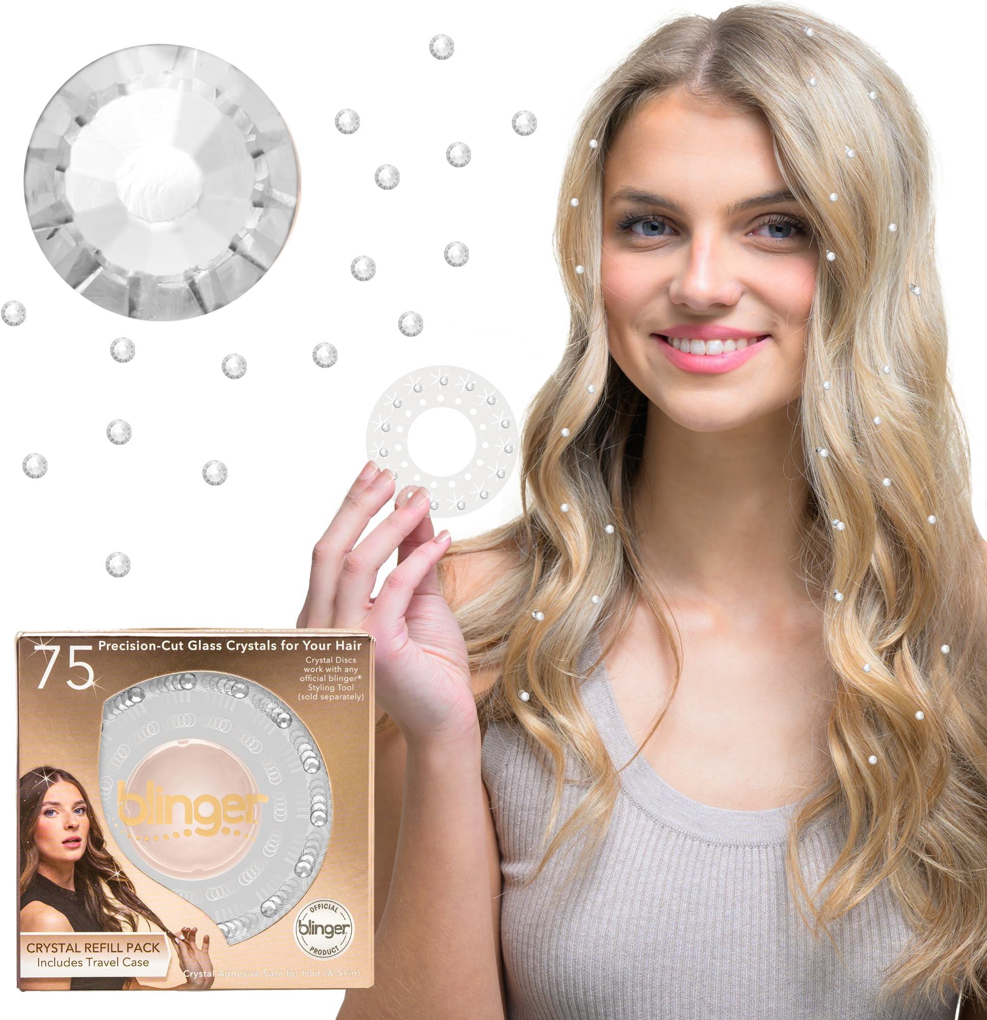 Crystal Refill Pack | 5 Discs - 75 Precision-Cut Glass Crystals | Styling Tool not included | Crystal 4 mm