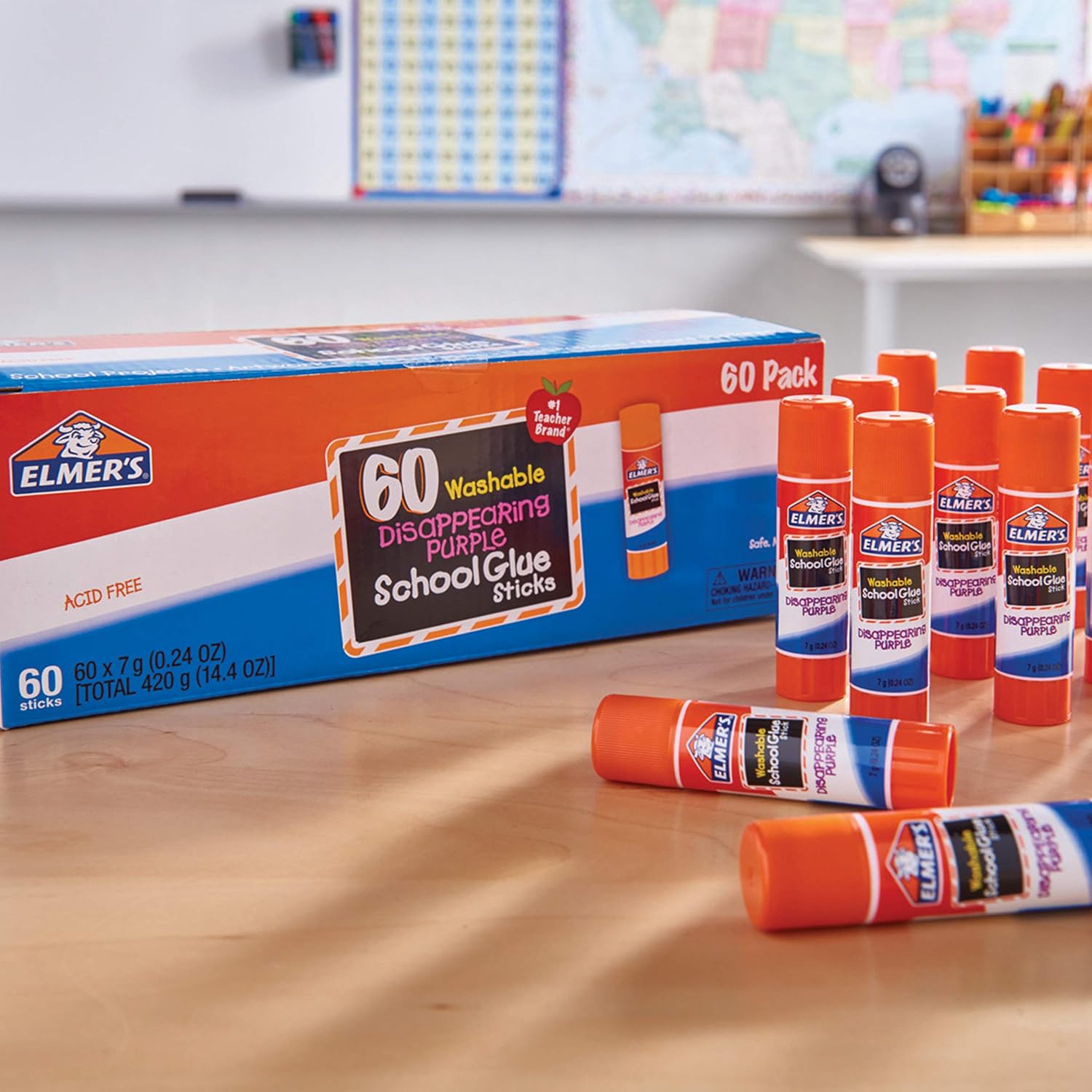 Elmer's Disappearing Purple School Glue Sticks, Washable, 0.24 Ounce Glue Sticks for Kids | School Supplies | Scrapbooking Supplies | Vision Board Supplies, 60 Count : Bulk Glue : Office Products