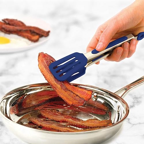 Miniatura 3 de Tovolo Mini volteador, cabeza plana, mecanismo de fácil bloqueo, pinzas de agarre antideslizantes para cocinar y asar, utensilios de cocina de