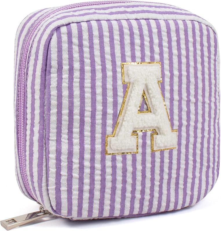 Necessaire de maquiagem LETGO com zíper e inicial personalizada, roxa, modelo A