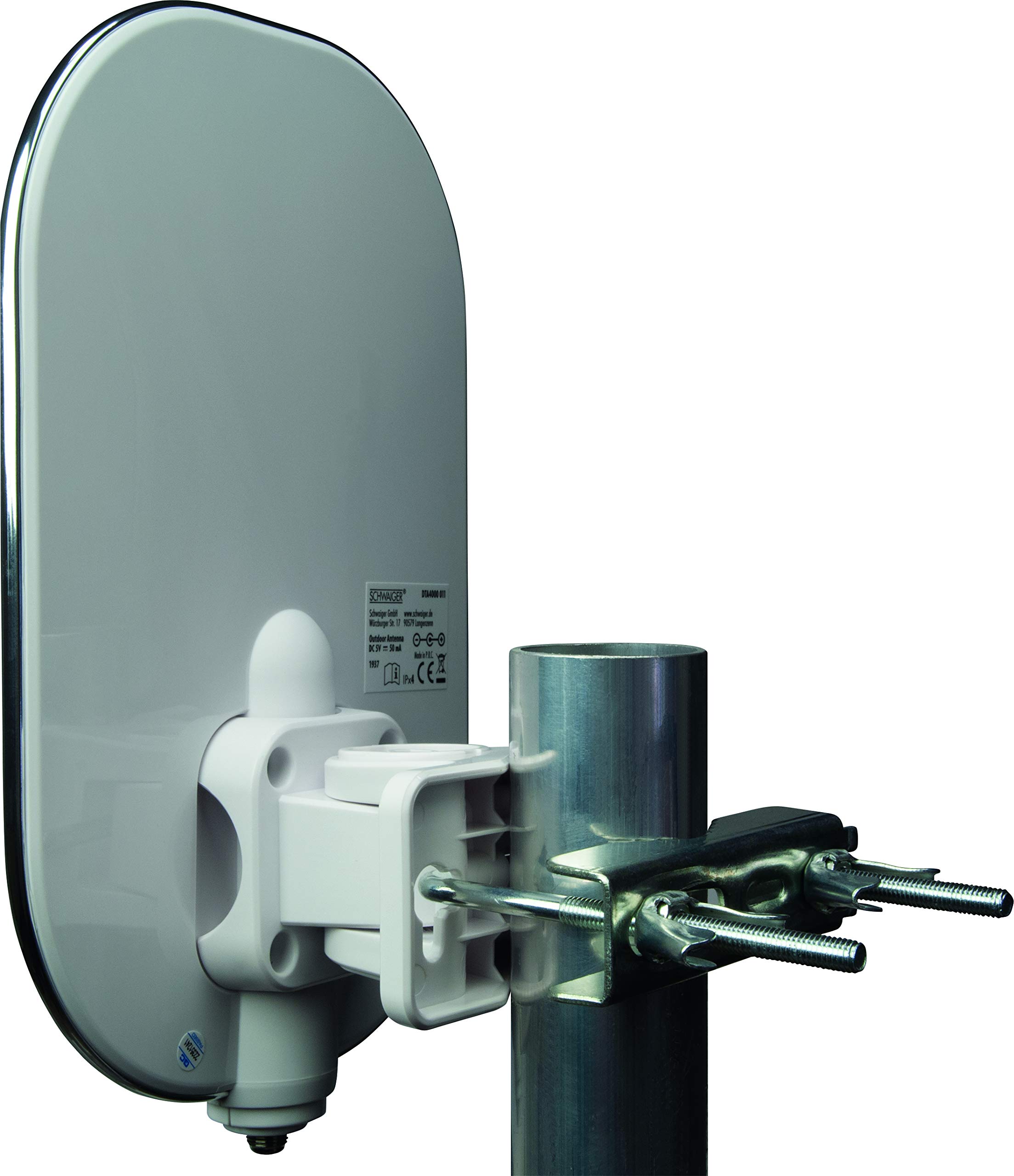 SCHWAIGER 662245 Set di antenne da esterno attivo DVB-T2 ricevitore digitale terrestre amplificatore da esterno 50km portata 4K UHD LTE filtro