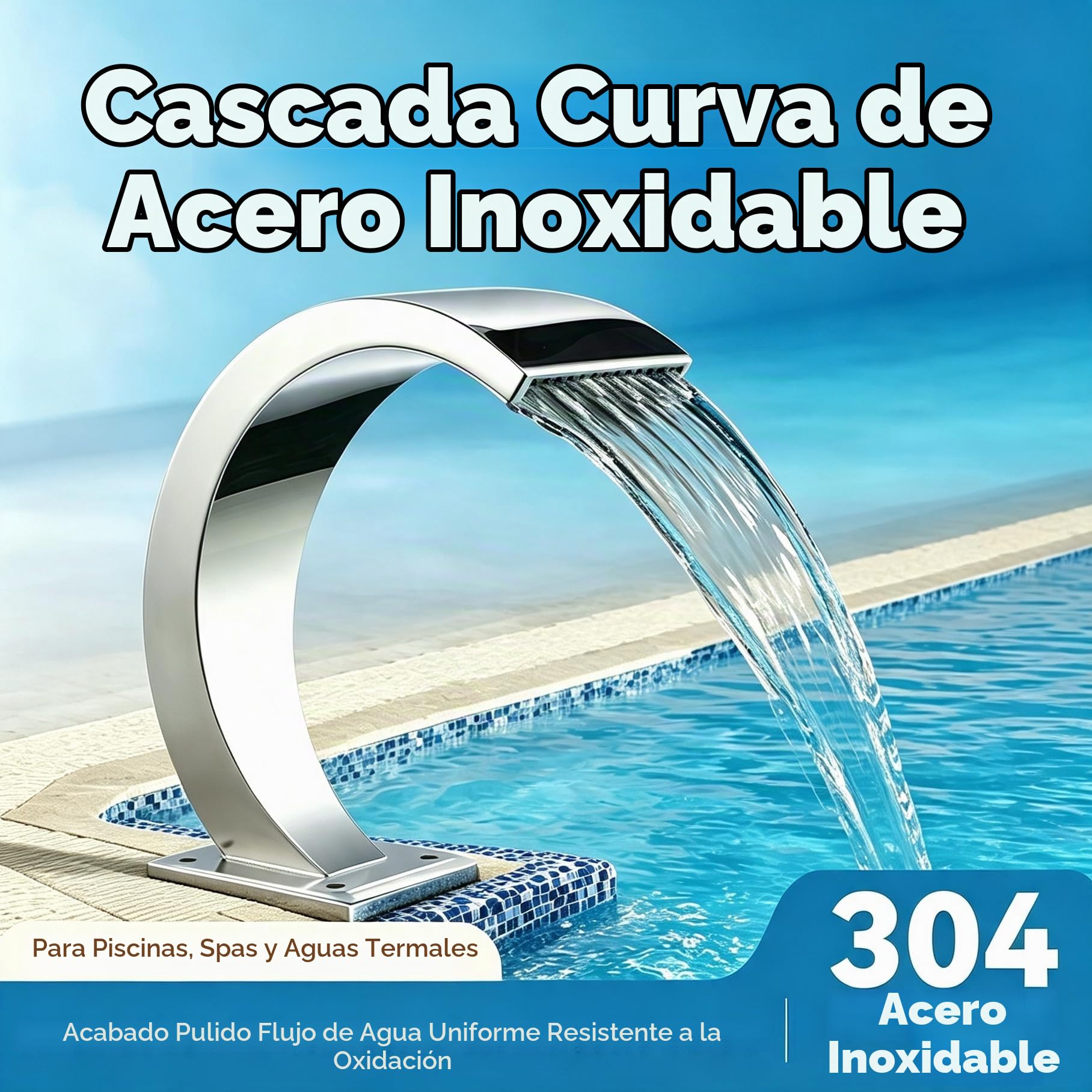 Fuente de Cascada para Piscina de Acero Inoxidable con Gancho y Rosca Hembra G1 – Ideal para Piscinas, Jardines y paisajes