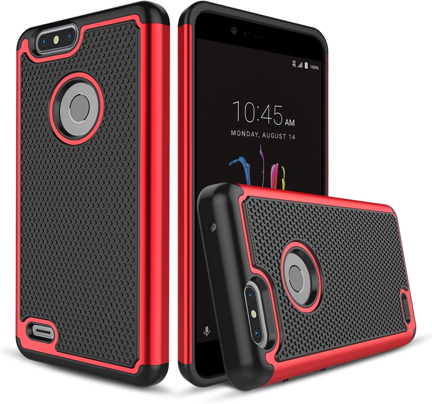 Shockproof Slim Anti Scratch Hybrid Dual Layer Armor Defender Protective Phone Case Compatible with ZTE Z982/ZTE Blade Z Max/ZTE ZMax Pro 2/ZTE Sequoia (Red)