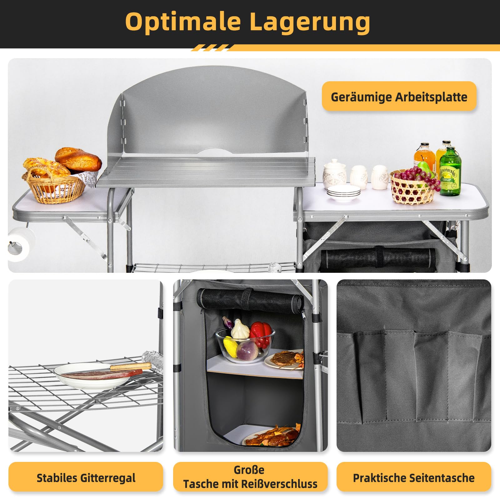 COSTWAY Składana szafka kempingowa, kuchenka kempingowa z osłoną przeciwwietrzną i torbą do przechowywania, przenośna składana szafka kempingowa z aluminiową ramą, kuchnia podróżna na świeżym