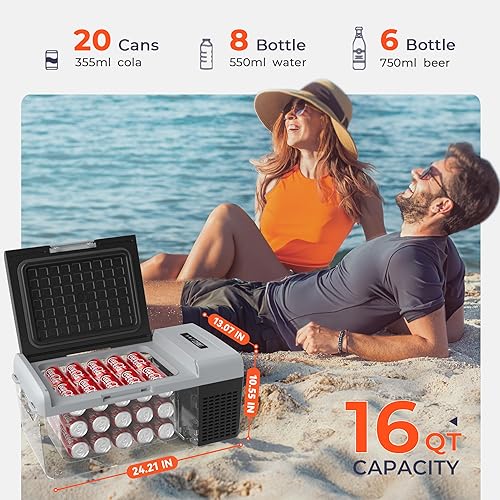 Miniatura 3 de Refrigerador portátil de 12 voltios, refrigerador eléctrico de 16 cuartos (15 litros), refrigerador de 4   68 , 1224 V CC y 100-240 V CA